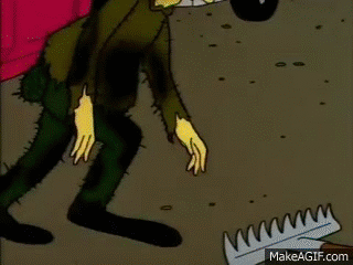 Sideshow Bob stepping on a rake gif