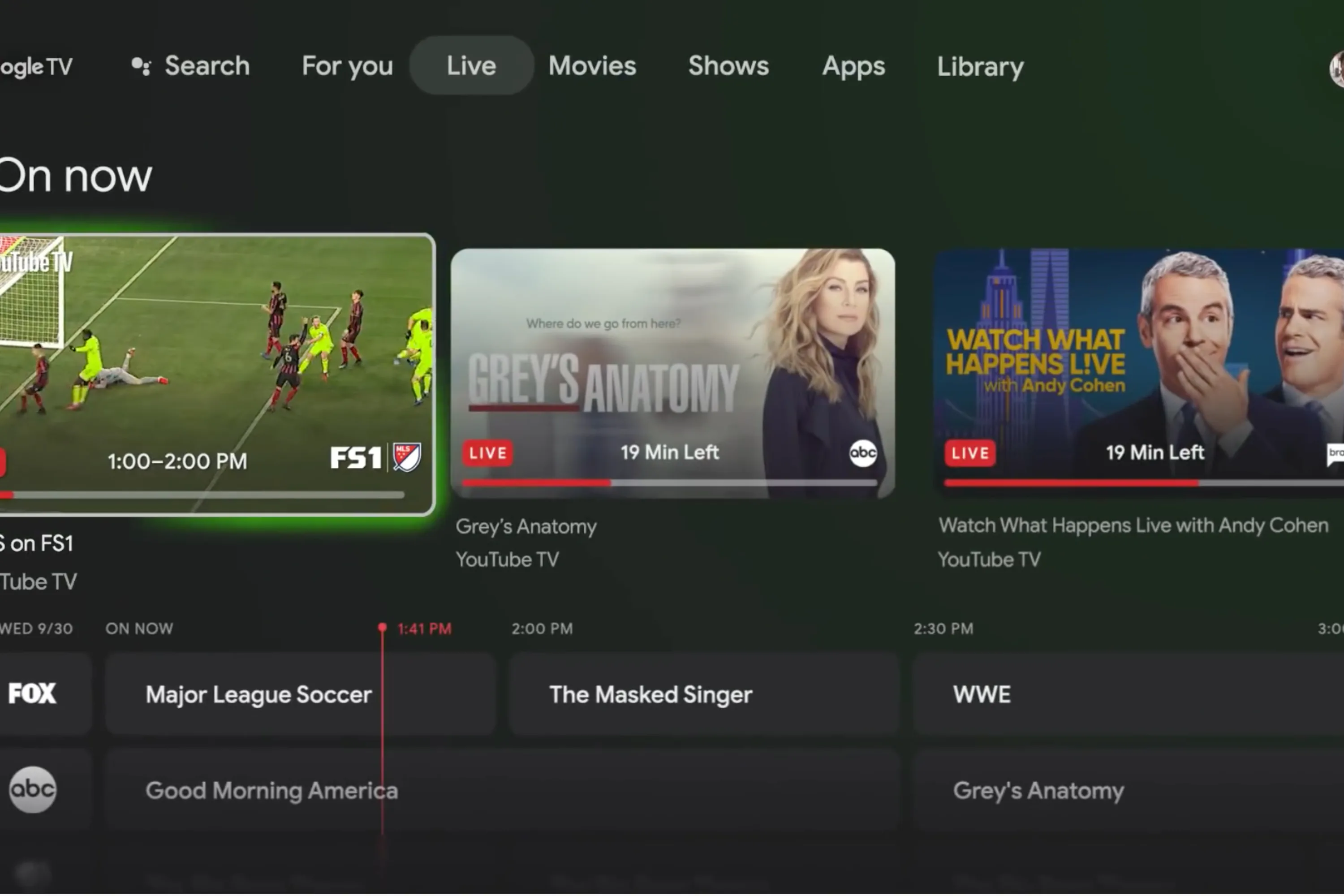 screenshot of google TV