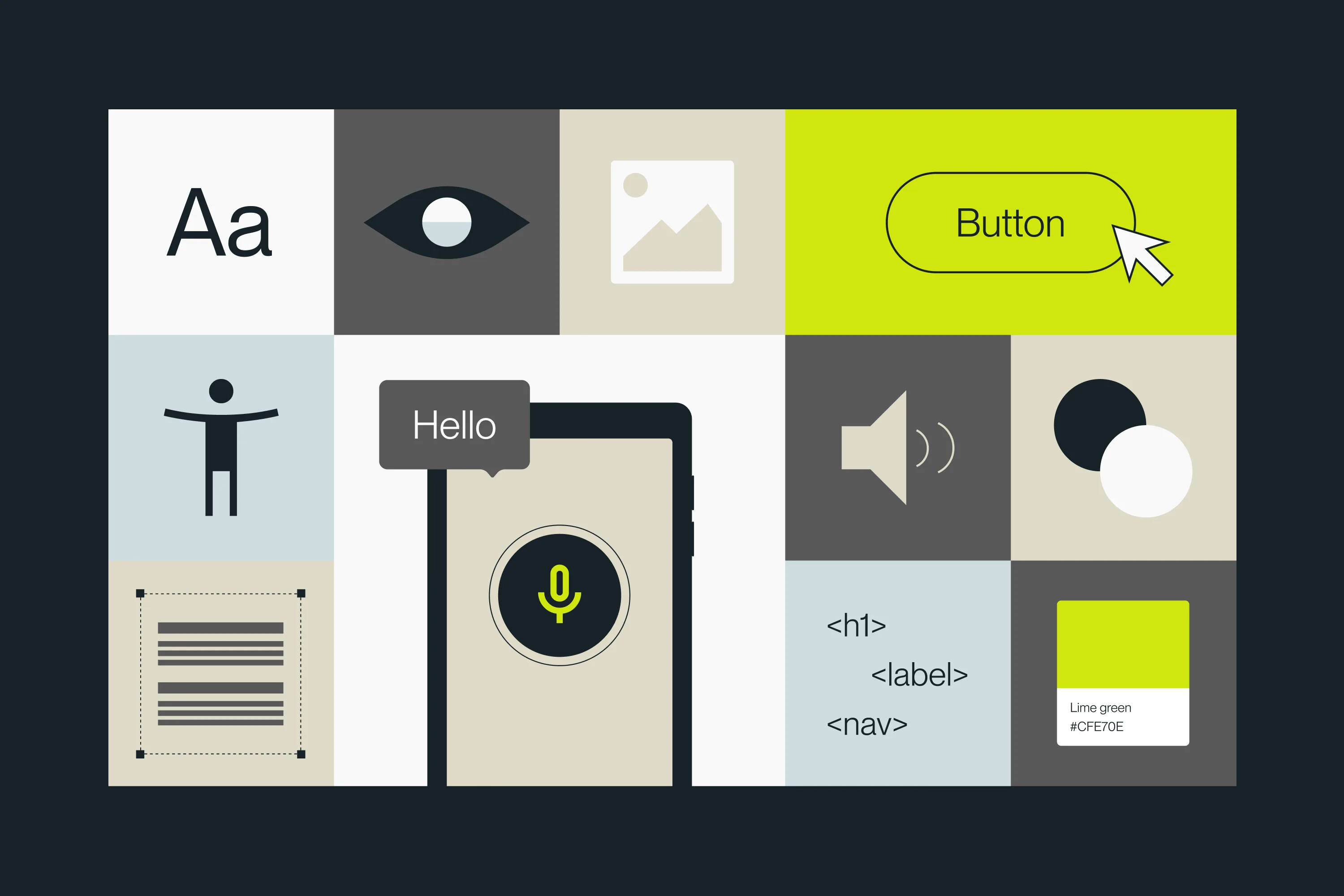 Illustration showing various icons and assistive technologies