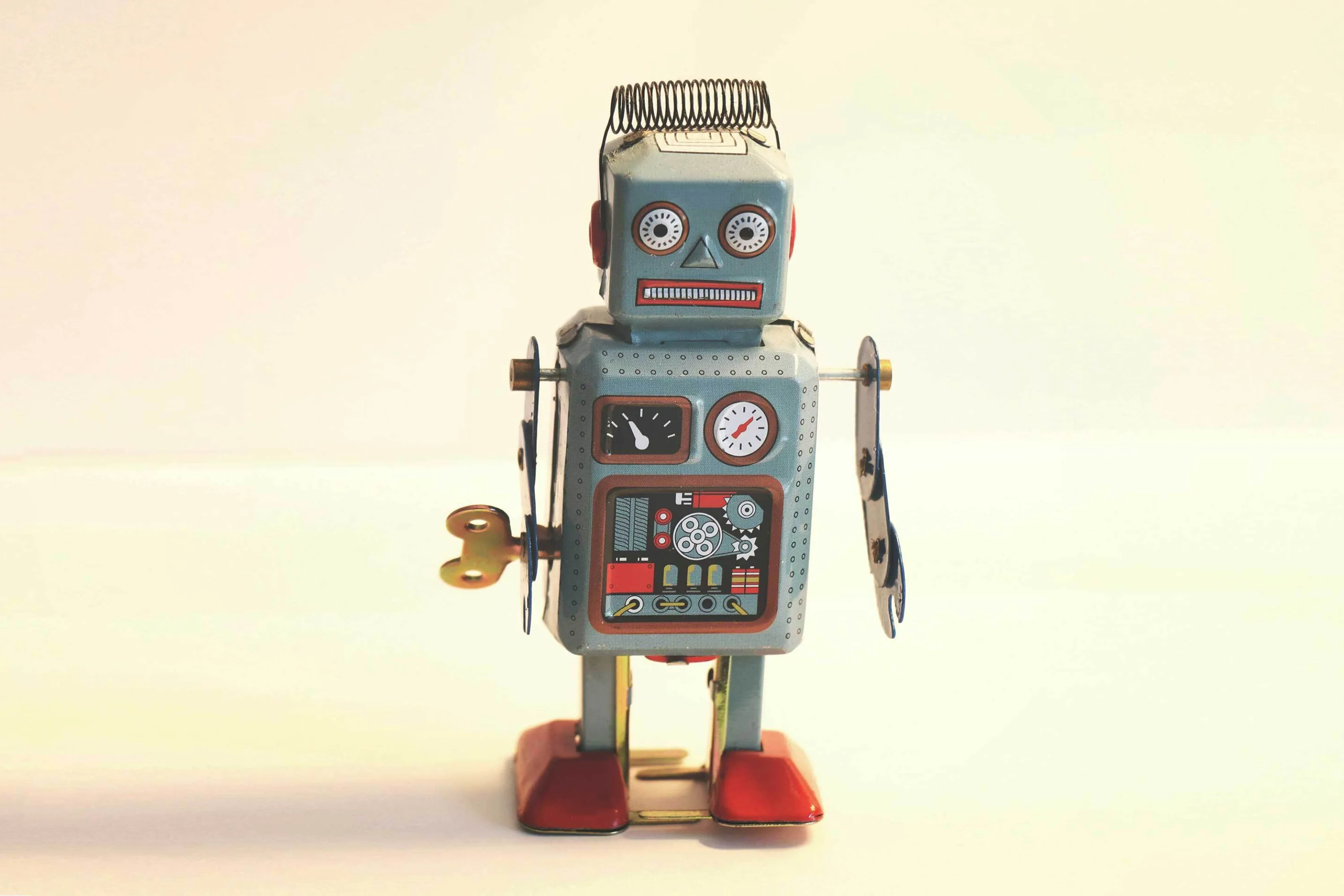 A wind-up mechanical toy robot