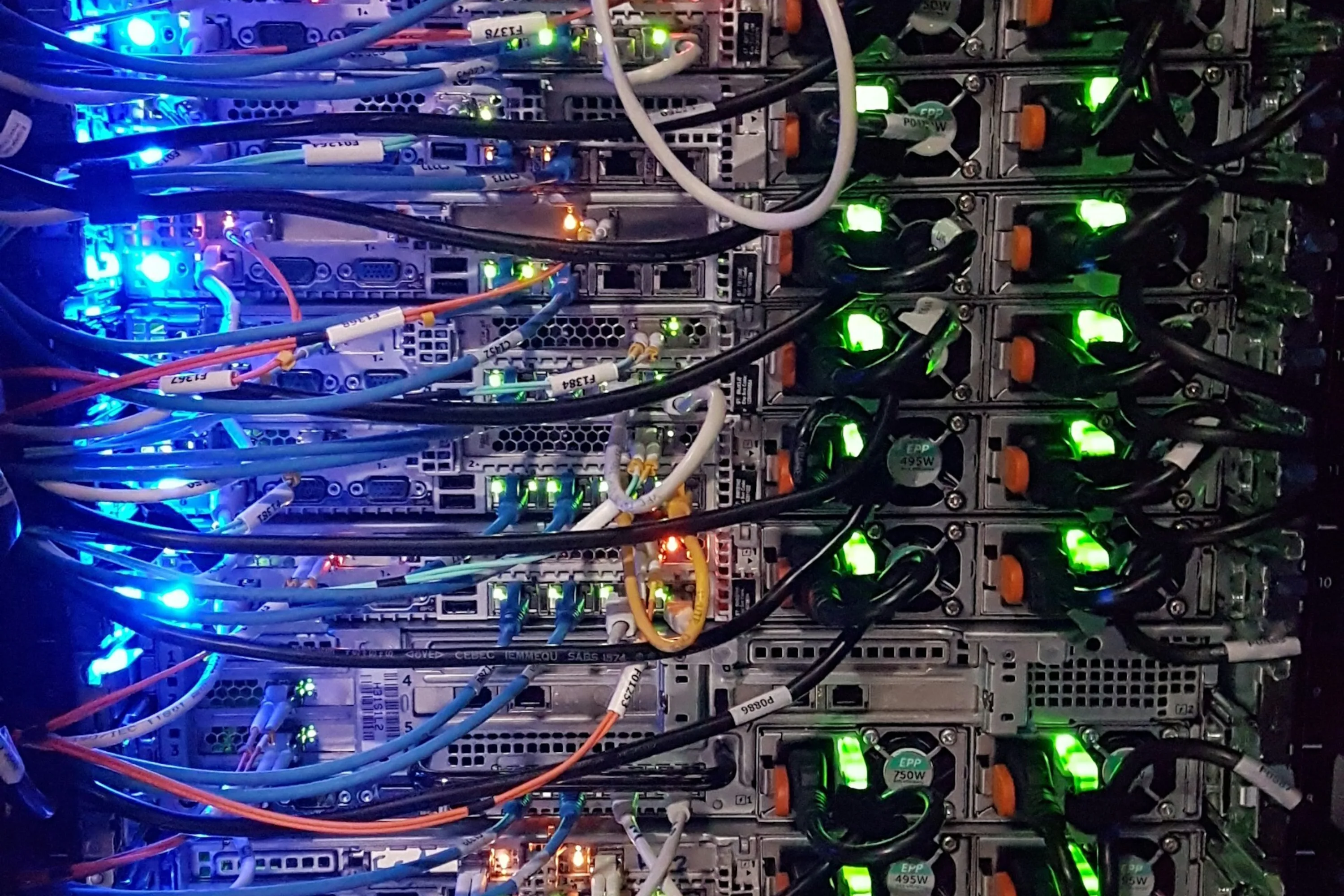 Networking cables and lights in a data centre