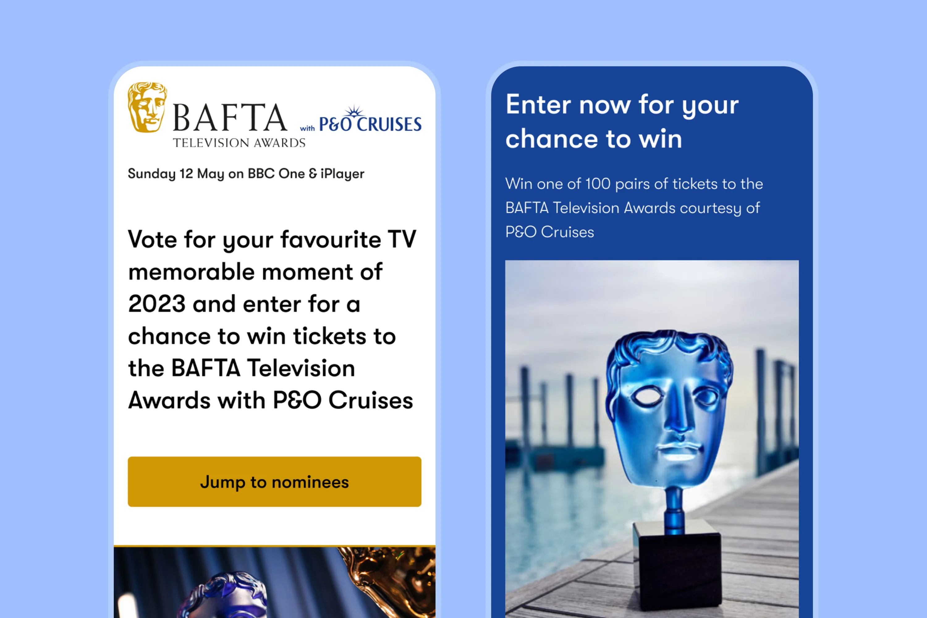 Two mobile screenshots of BAFTA voting interface