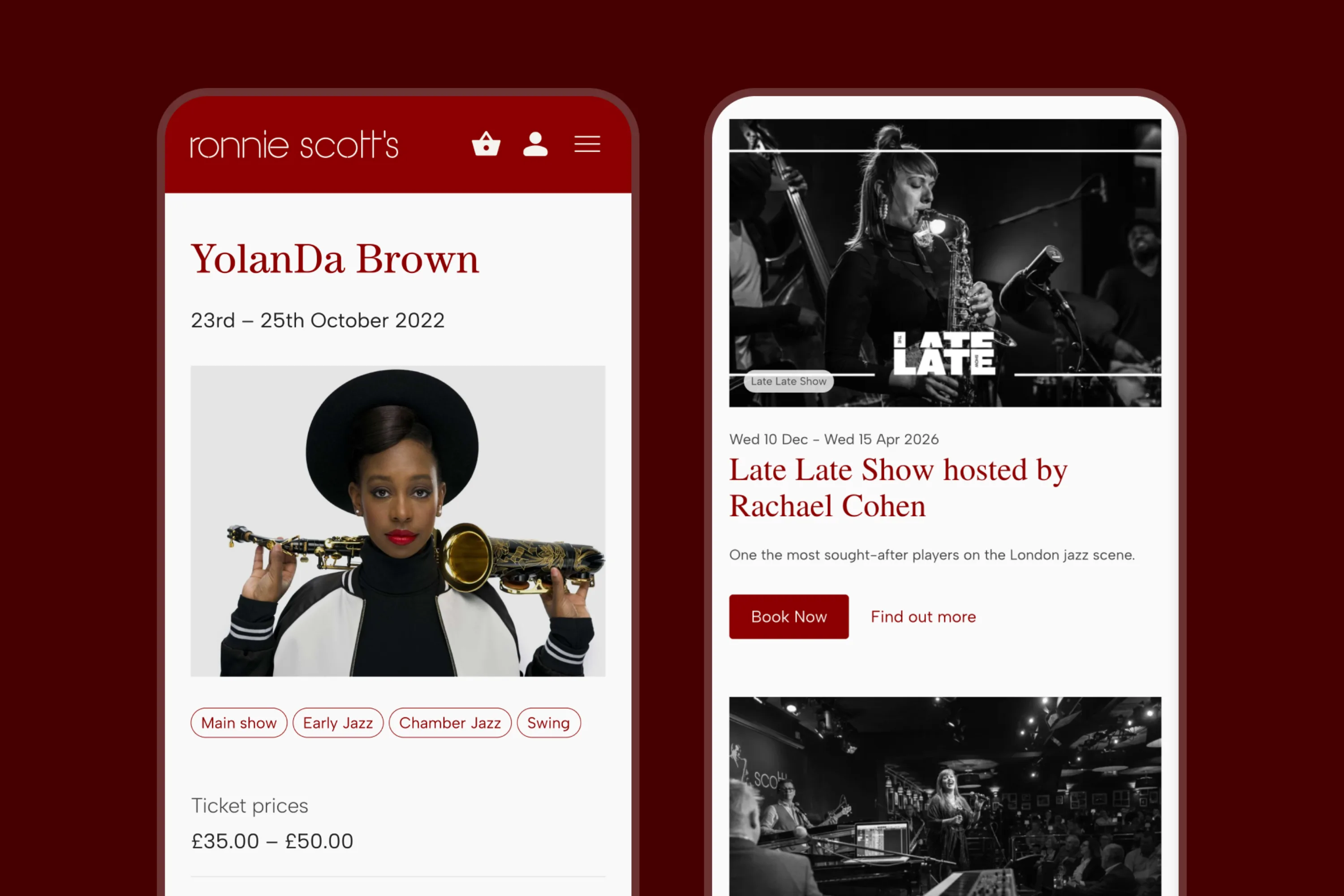 Mobile interfaces from Ronnie Scotts website