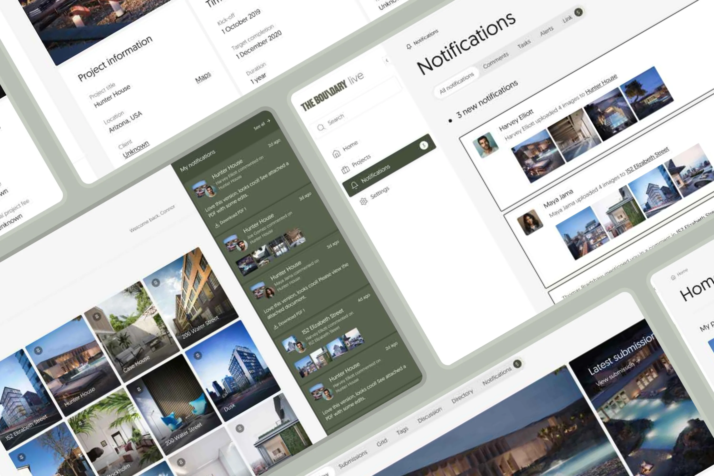 Desktop user interfaces showing multiple features