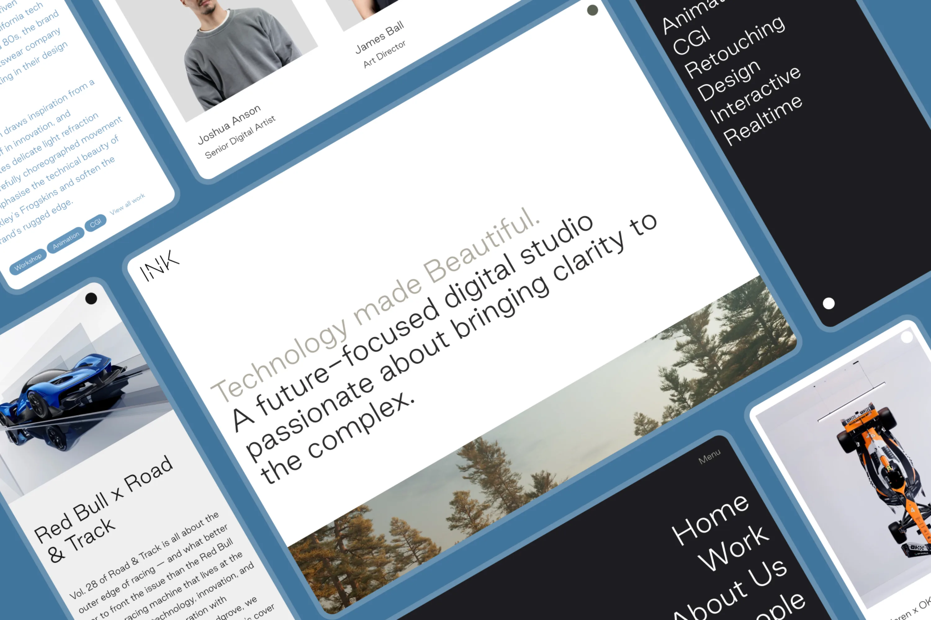 Multiple website screens in desktop and mobile format