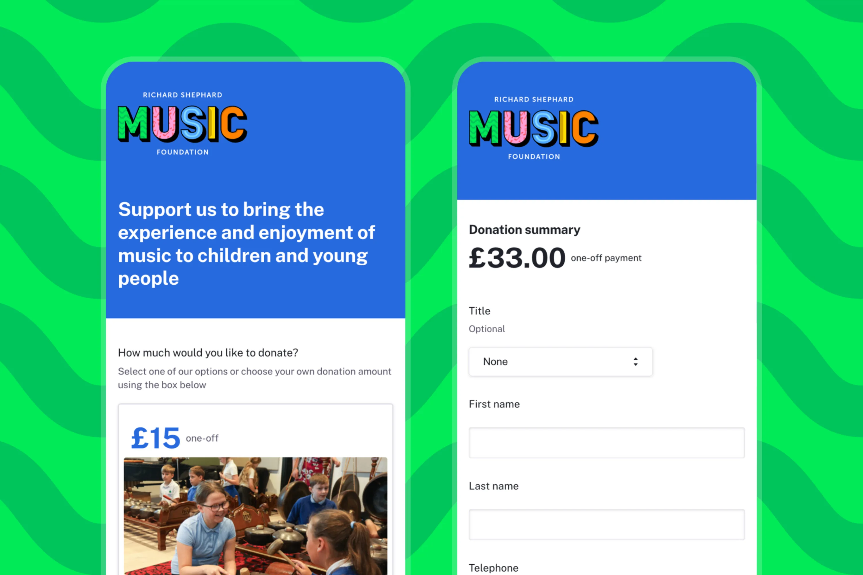 Donation interface on a mobile device