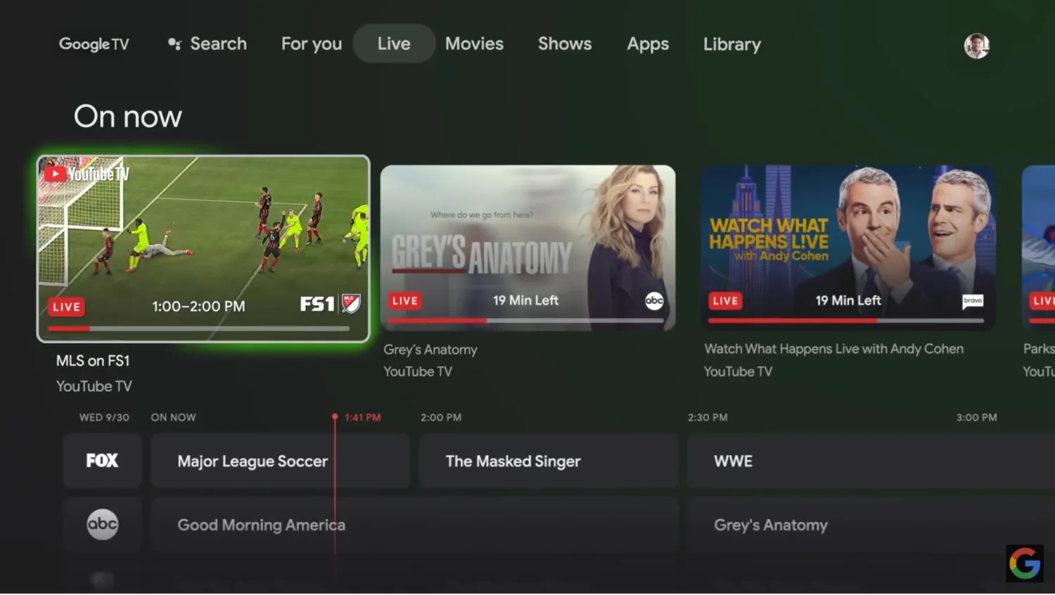 screenshot of google TV