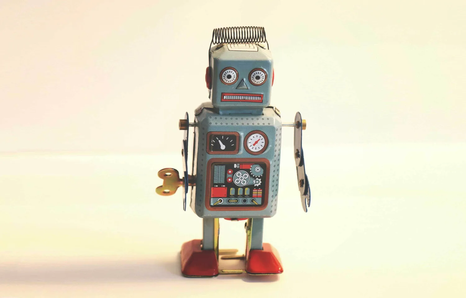 A wind-up mechanical toy robot