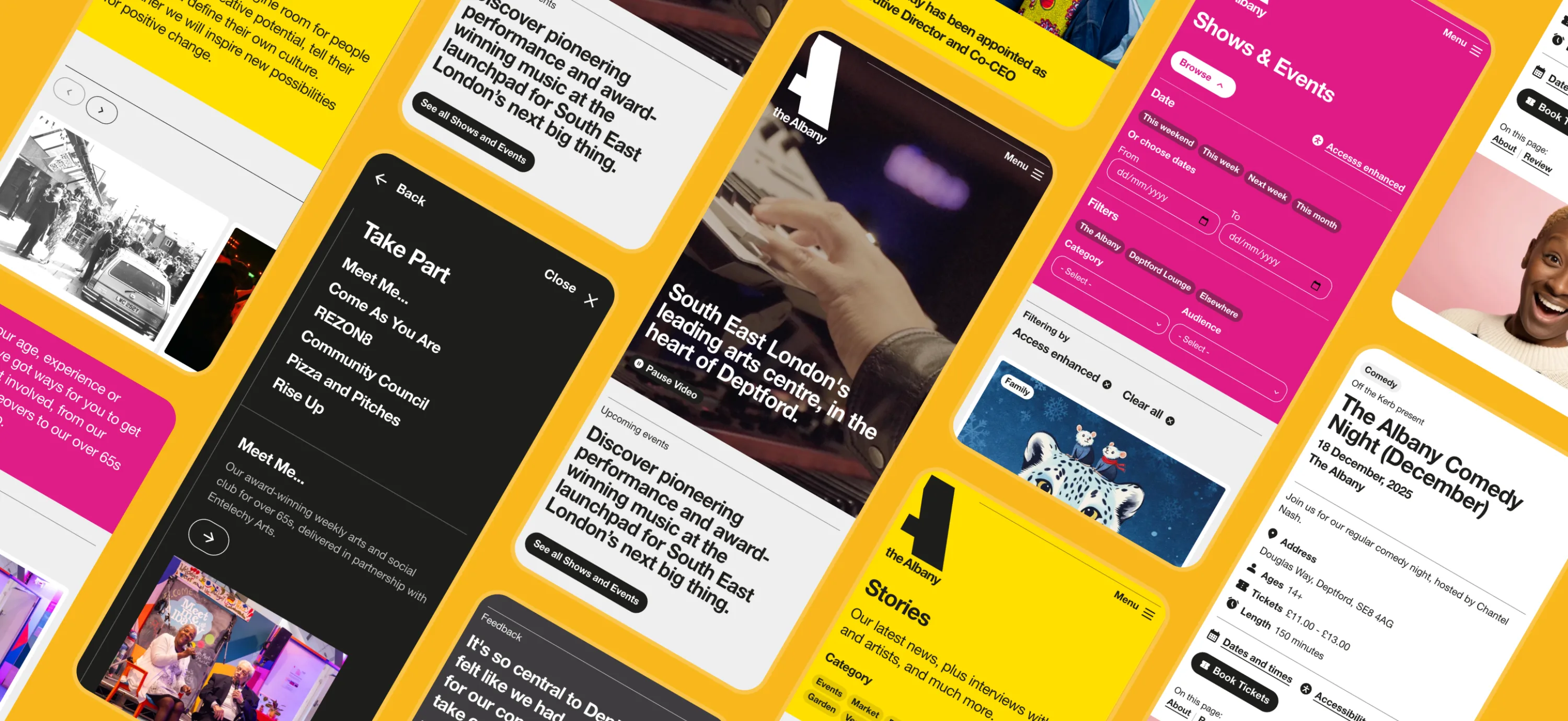 Montage of mobile user interfaces showing various screens and layouts