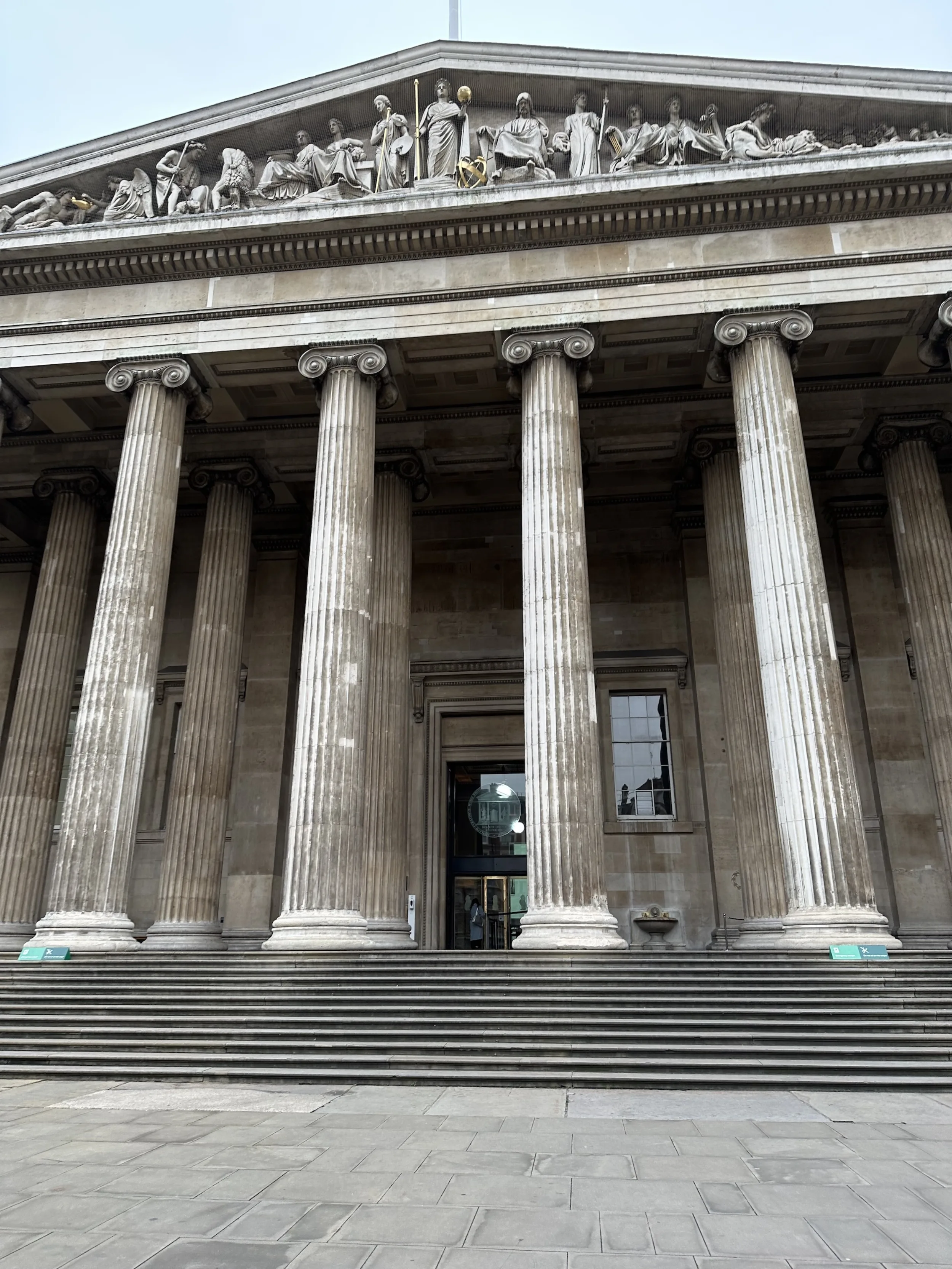 Photograph showing the main entrance of the British Museum from outside.