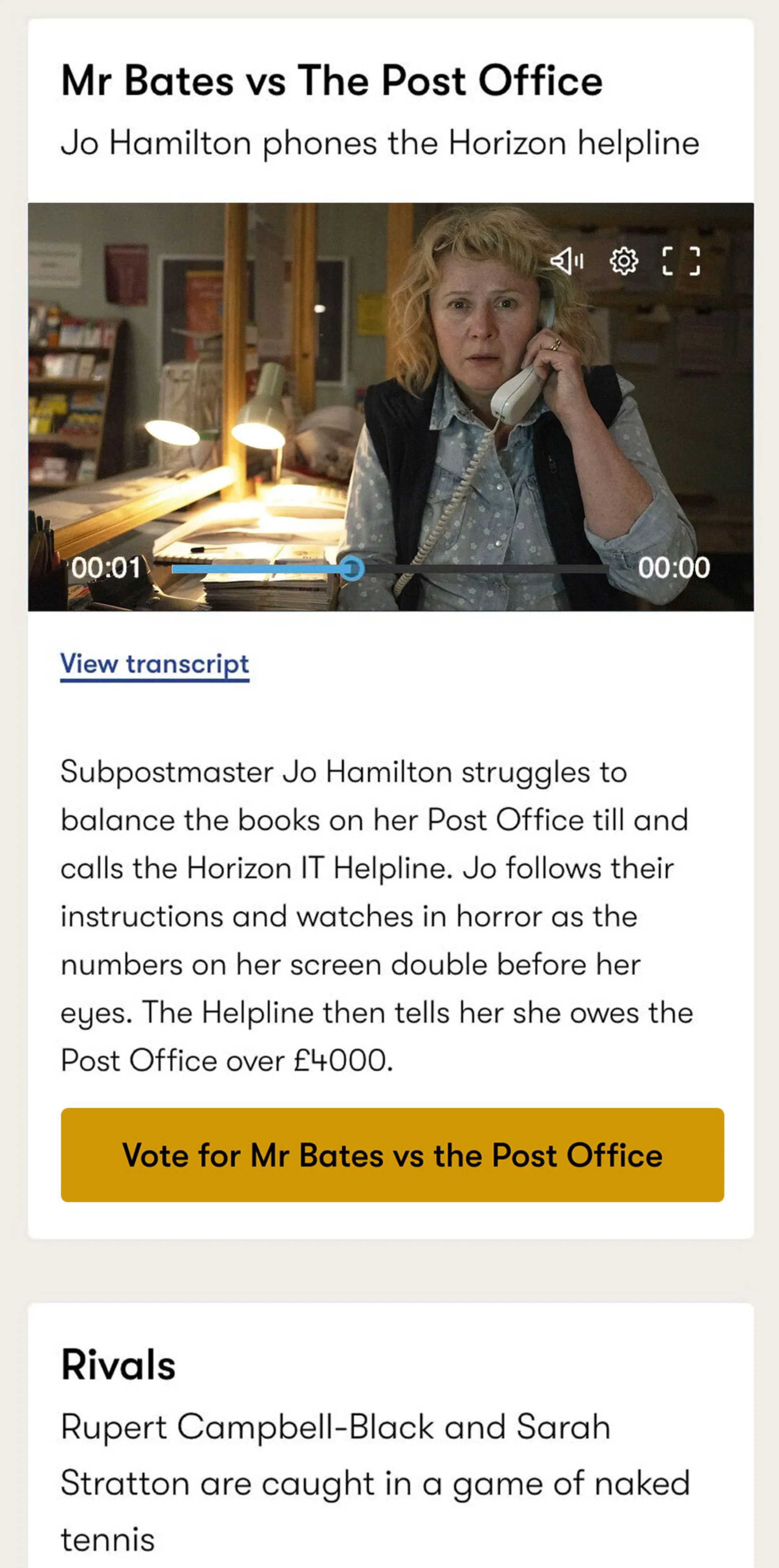 Mobile screenshot of the voting interface