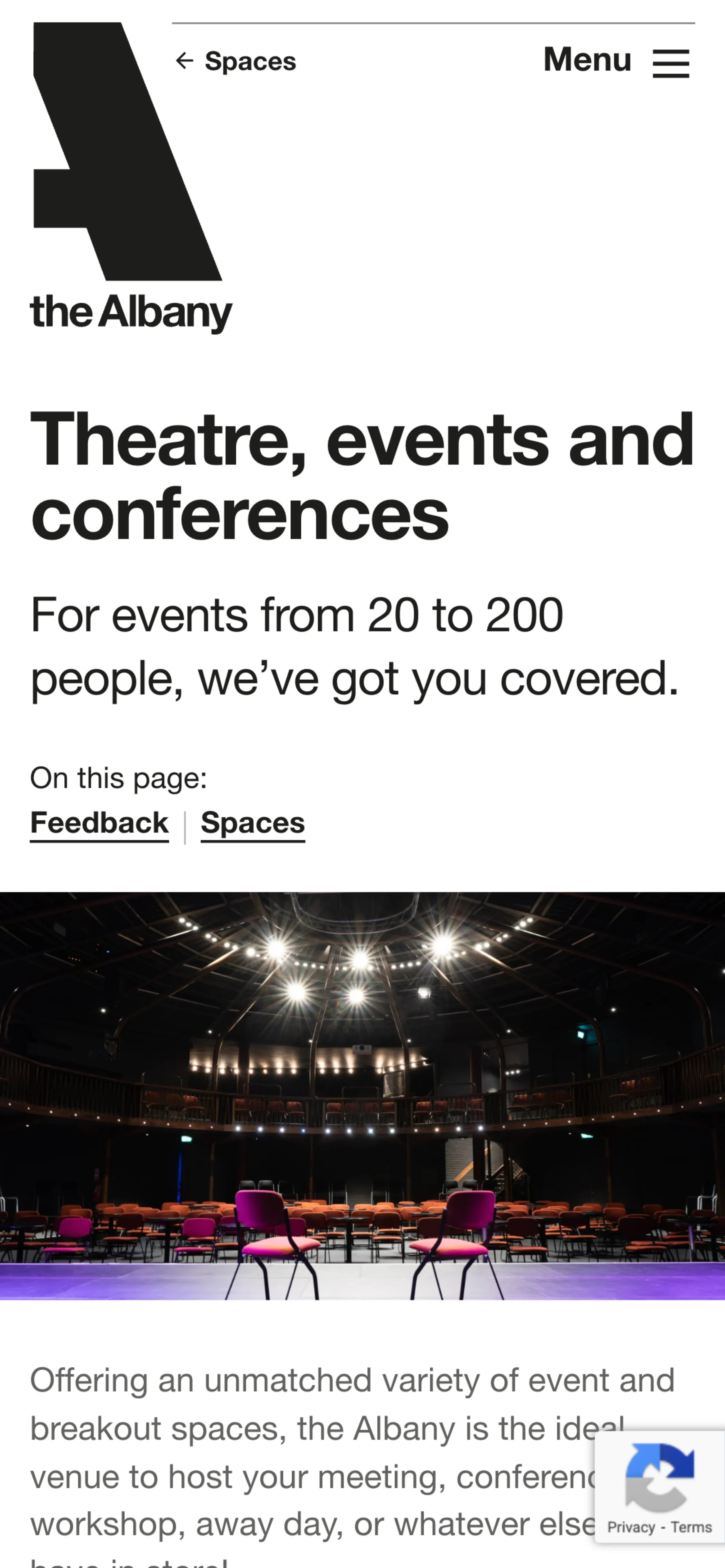 Mobile interface detailing different spaced available for hire