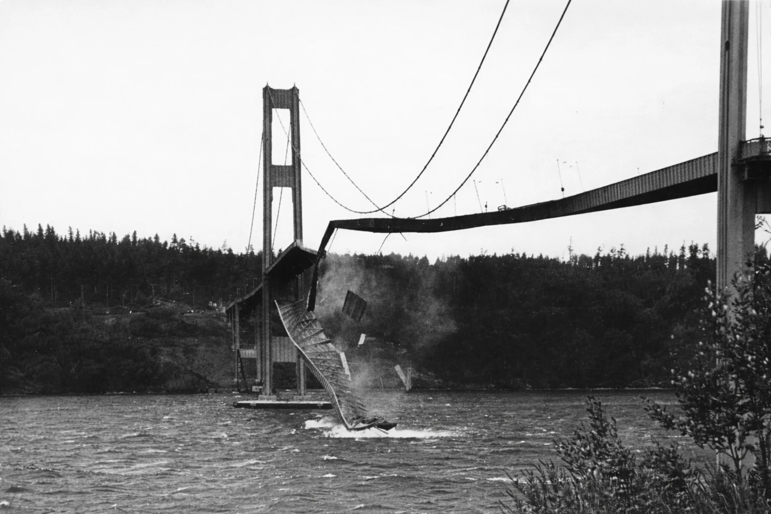 Tacoma Narrows Bridge during its collapse