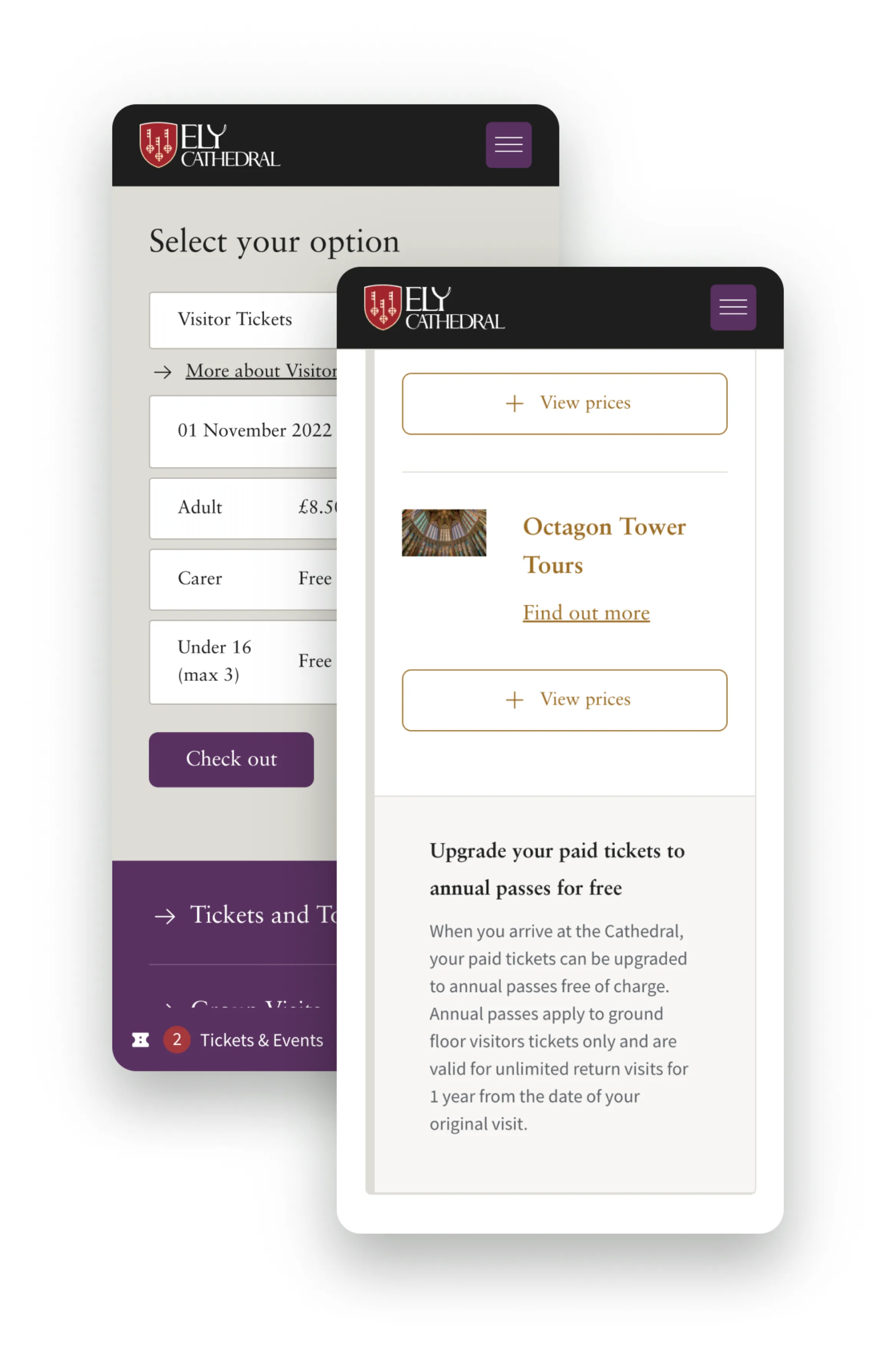 Mobile screenshots showing a simple up-sell message, alongside actual add-on functions for other things