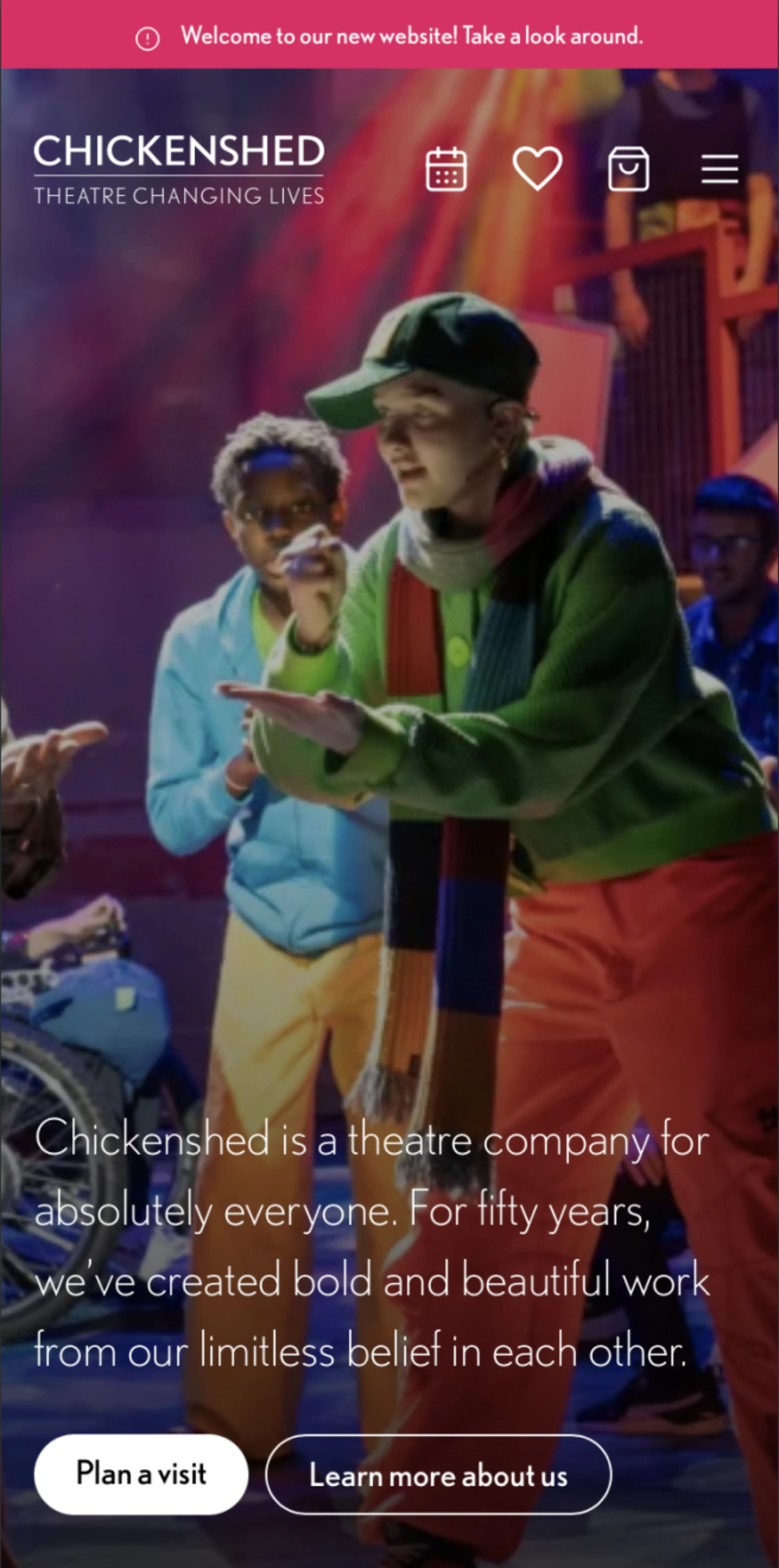 Screenshot of the Chickenshed website on mobile