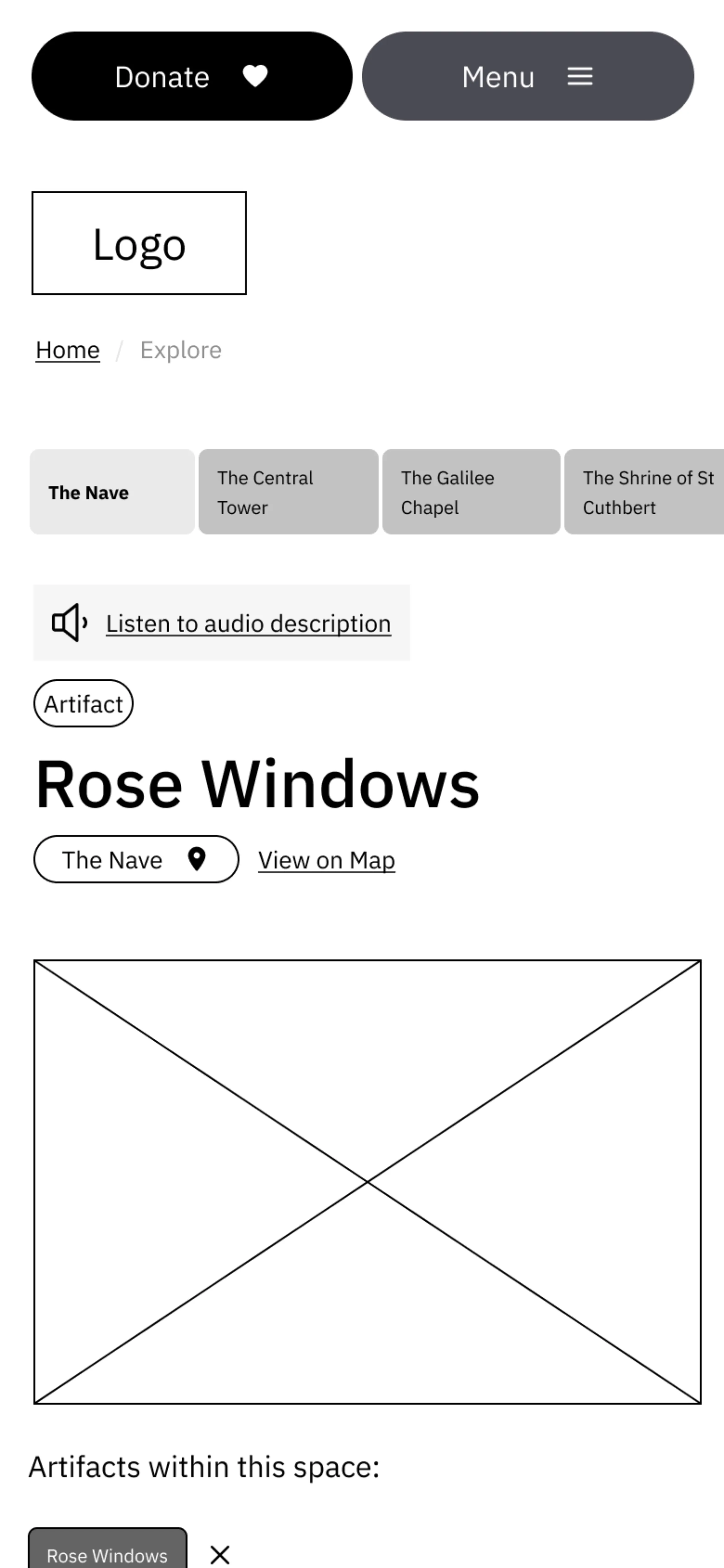 Wireframe page for "Rose windows" content