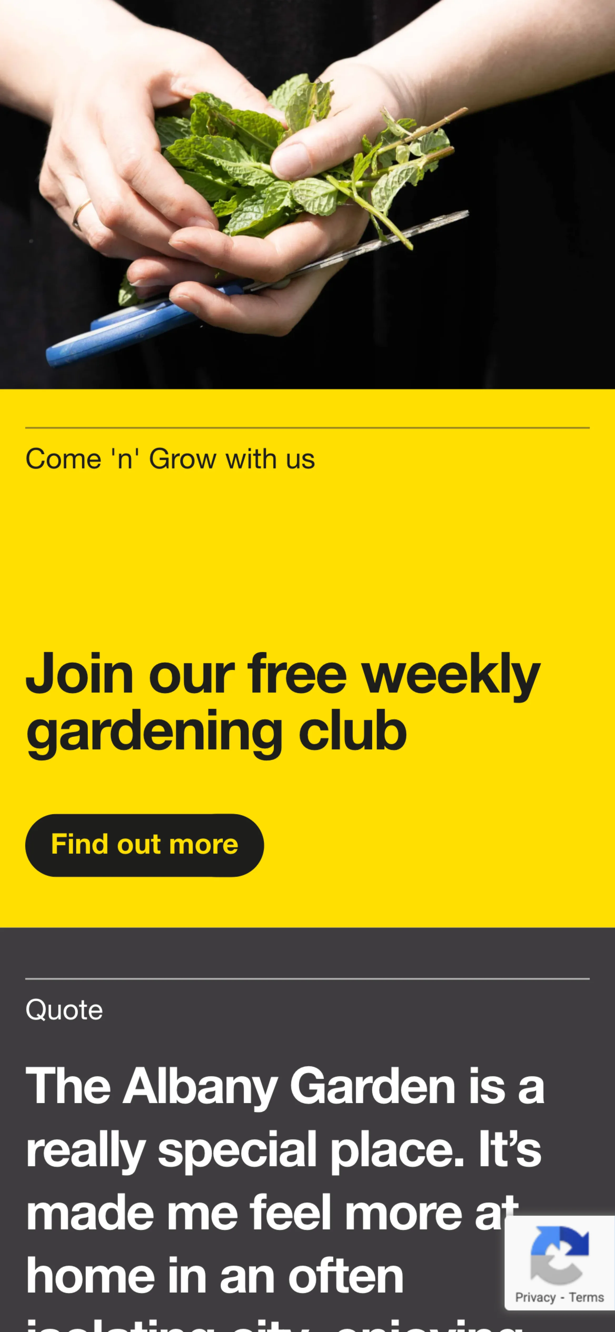 Mobile interface reading "Join our weekly gardening club"