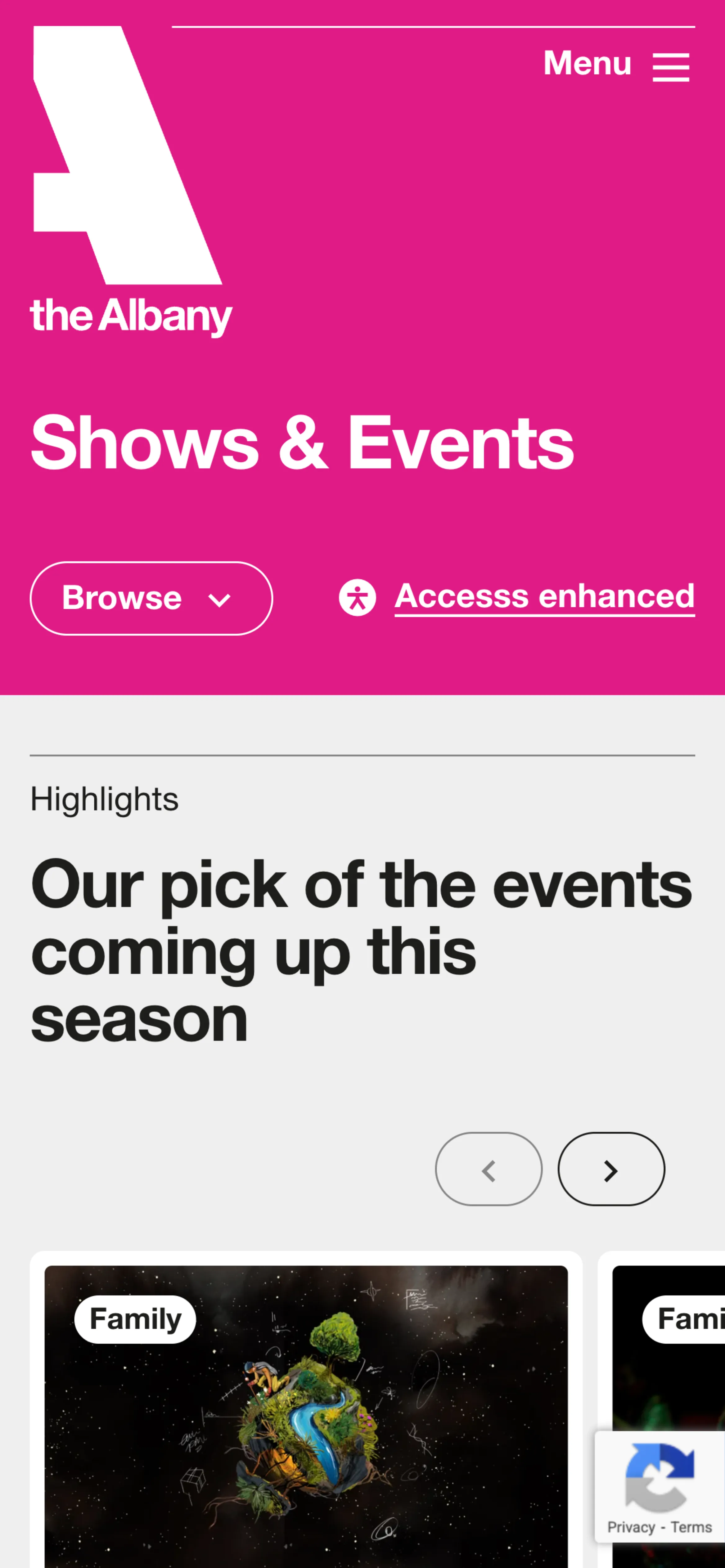 Shows and events mobile interface