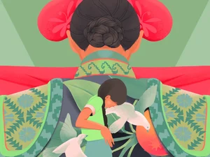 Illustration showing two figures in eastern dress