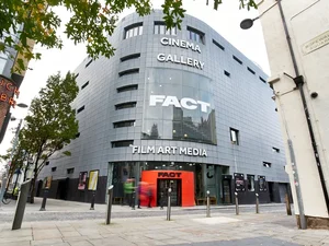 Curved corner of a large modern building