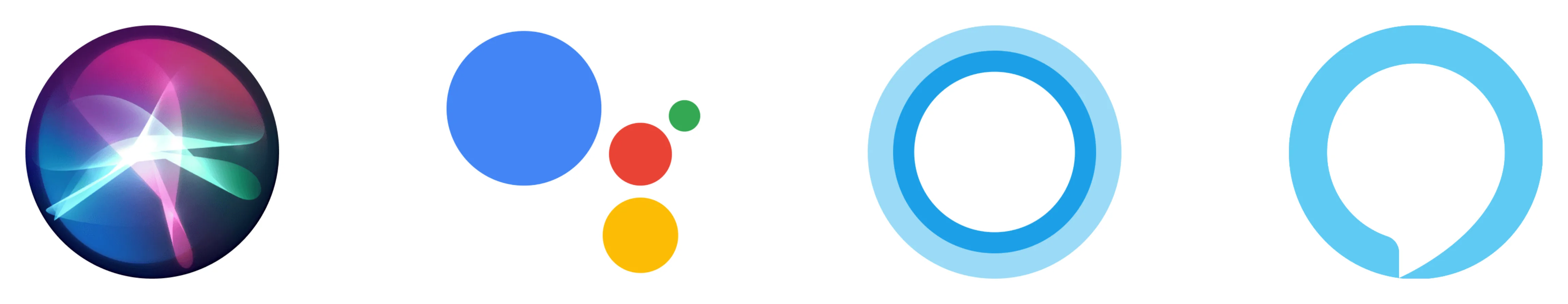 Four logos for Apple, Google, Microsoft and Amazon's voice assistants