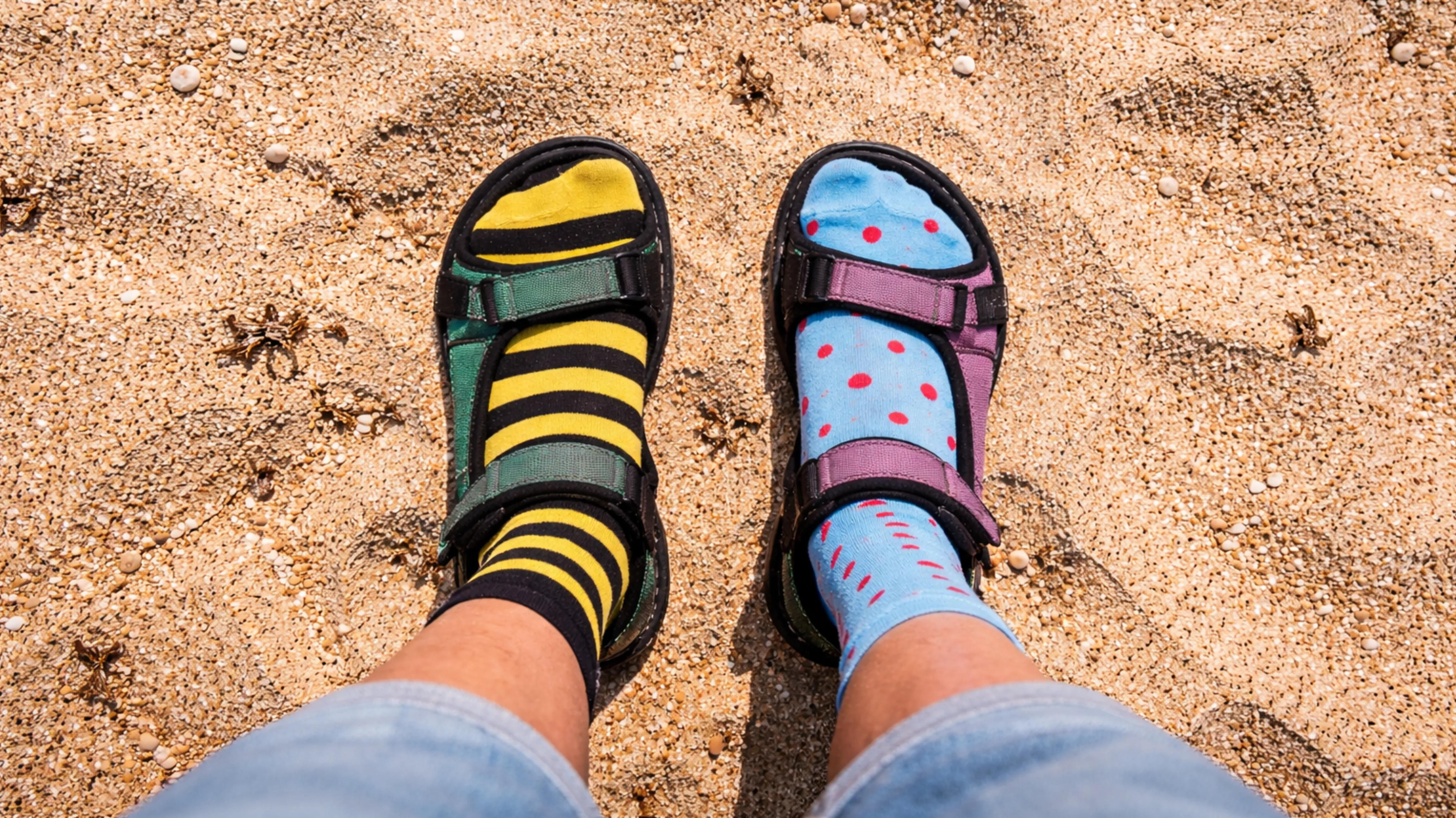 Mismatched socks on the beach